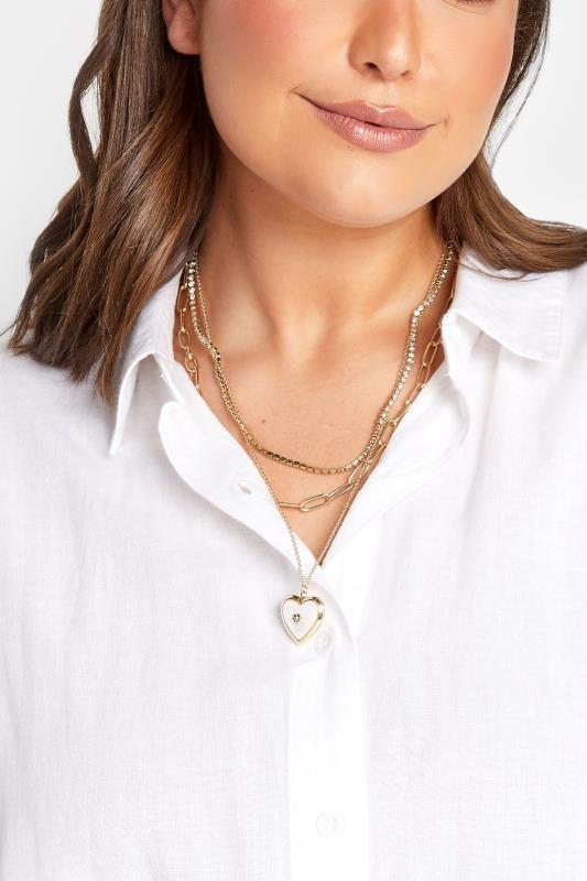  Gold 3 PACK Heart Locket Diamante Necklace Set