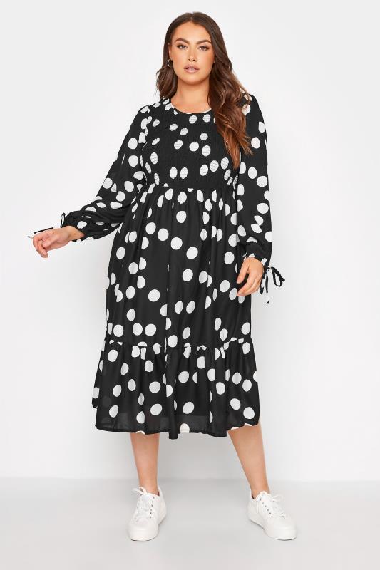 LIMITED COLLECTION Plus Size Black Spot Print Shirred Dress | Yours Clothing 2