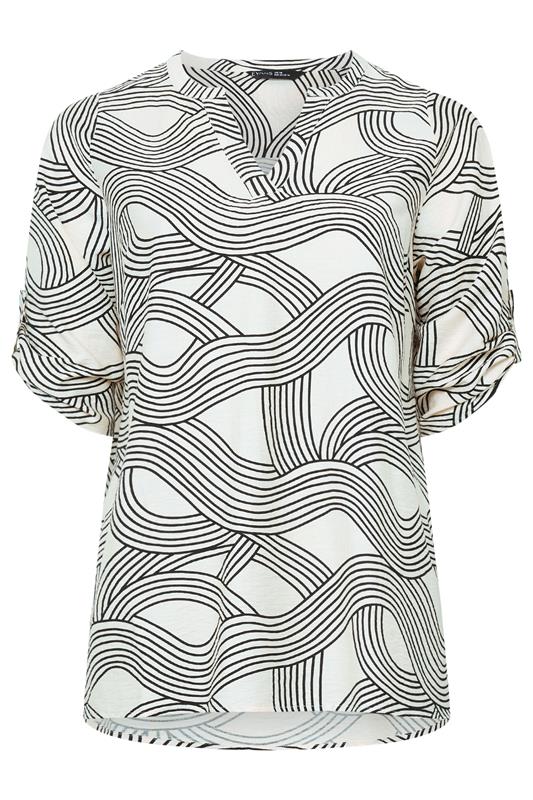EVANS Plus Size White & Black Linear Blouse | Evans 5