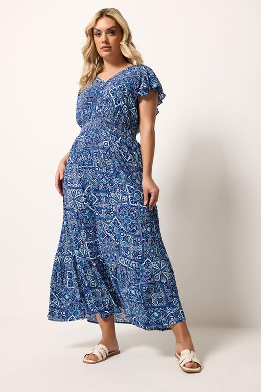 YOURS Plus Size Blue Tile Print Maxi Dress | Yours Clothing YOURS Plus Size Blue Tile Print Maxi Dress | Yours Clothing