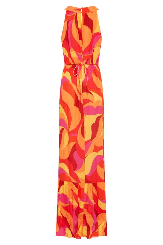LTS Tall Bright Orange Swirl Print Halter Neck Maxi Dress 7