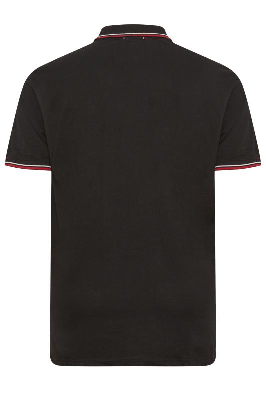 D555 Big & Tall Black Pique Jacquard Collar Tipped Polo Shirt | BadRhino 4