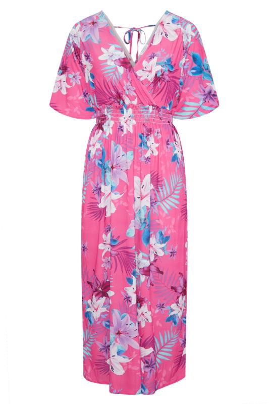 YOURS LONDON Curve Hot Pink Floral Shirred Waist Maxi Dress 6
