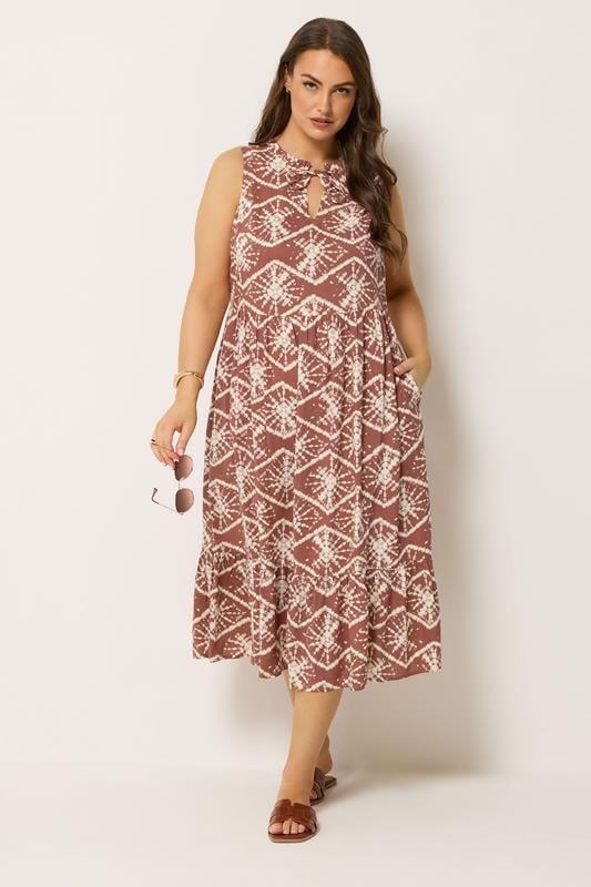 YOURS Plus Size Brown Abstract Tiered Dress | Yours Clothing 1
