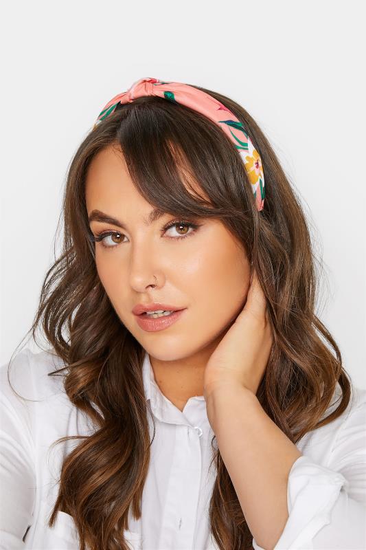 Pink Tropical Print Knot Headband | Yours Clothing  2