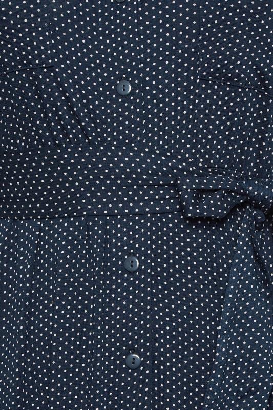 YOURS Curve Plus Size Navy Blue Polka Dot Split Hem Shirt Dress | Yours Clothing  5