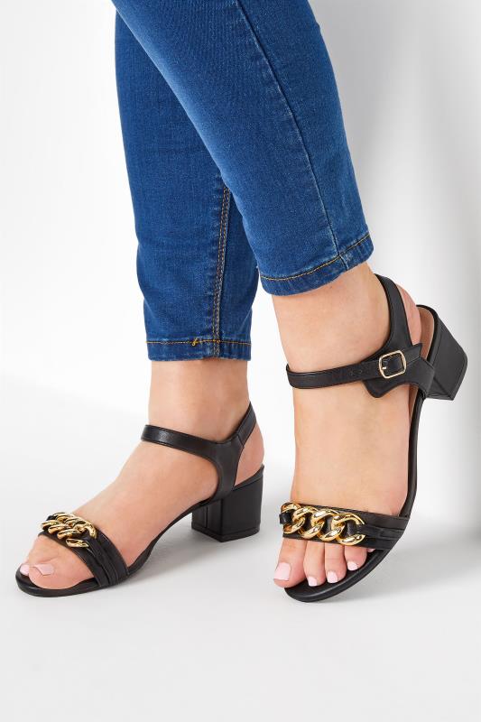 Plus Size  LIMITED COLLECTION Black Chain Block Heel Sandal In Wide E Fit