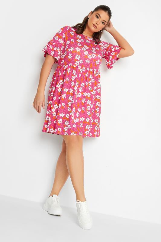 YOURS Curve Plus Size Pink Floral Tunic Dress | Yours Clothing  3