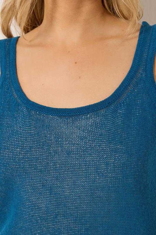 LTS PREMIUM Tall Women's Teal Blue Linen Knitted Vest Top | Long Tall Sally 4