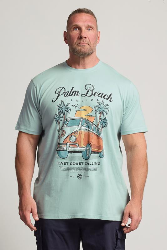  BadRhino Big & Tall blauw extra lang T-shirt met Palm Beach VW-print