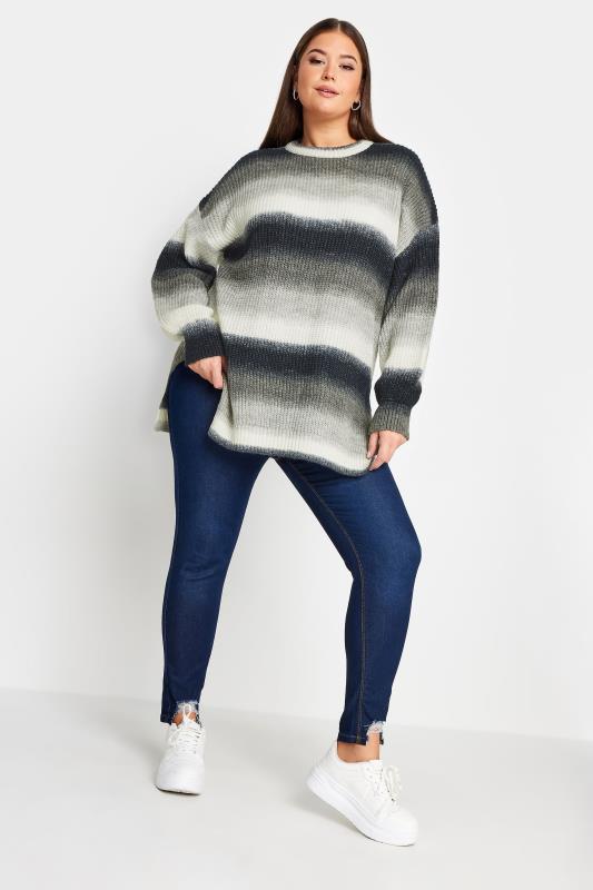 YOURS Plus Size Black & White Ombre Stripe Print Knitted Jumper | Yours Clothing 3