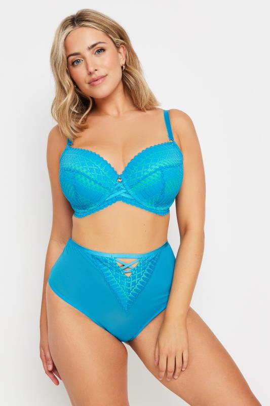 YOURS Plus Size Blue Lace Up High Waisted Full Briefs | Yours Clothing 1