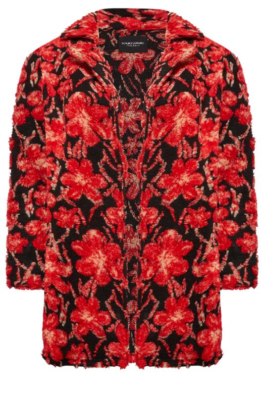 YOURS LUXURY Plus Size Red Floral Print Fleece Jacket | Yours Clothing 6