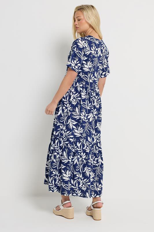 M&Co Blue Leaf Print Notch Neck Cotton Maxi Dress | M&Co 2