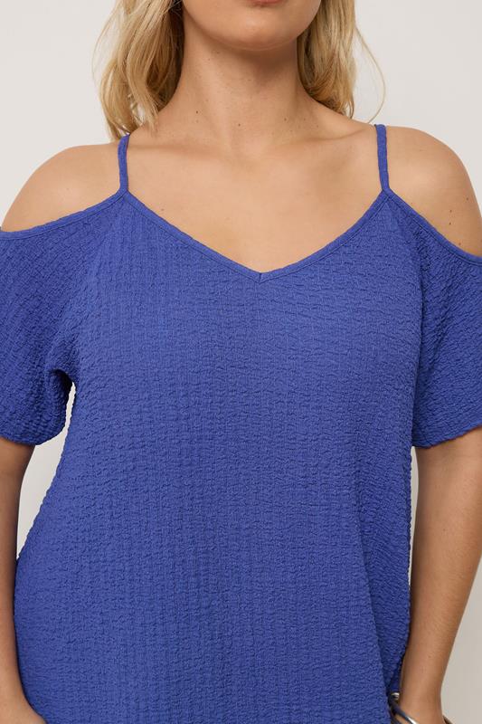 YOURS Curve Blue Texture Cold Shoulder Dress  4