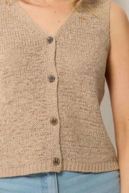 LTS Tall Women's Natural Brown Button Knitted Vest Top | Long Tall Sally 4