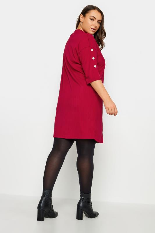 YOURS Curve Red Soft Touch Button Detail Mini Dress | Yours Clothing 3