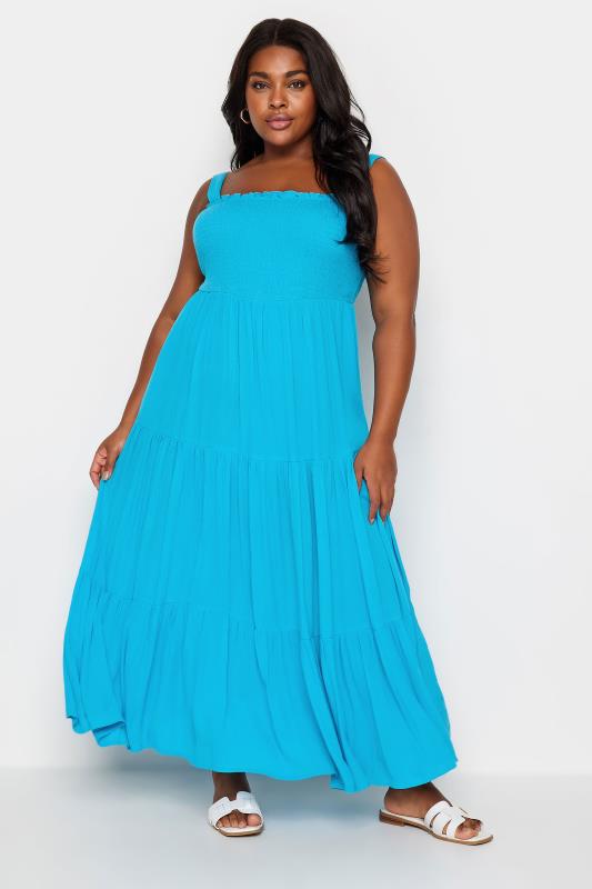 YOURS Plus Size Aqua Blue Tiered Maxi Dress | Yours Clothing 2