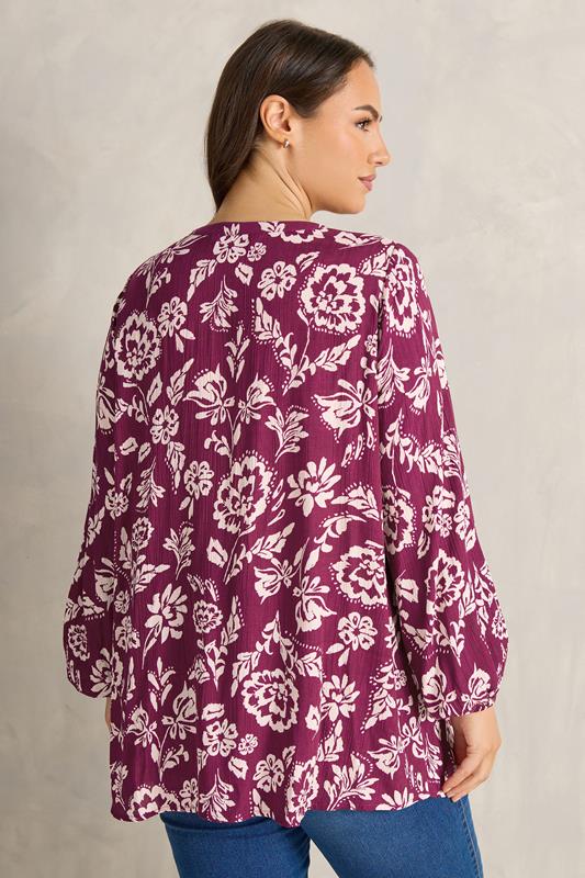 EVANS Plus Size Berry Red Floral Pintuck Tie Neck Blouse | Evans 4
