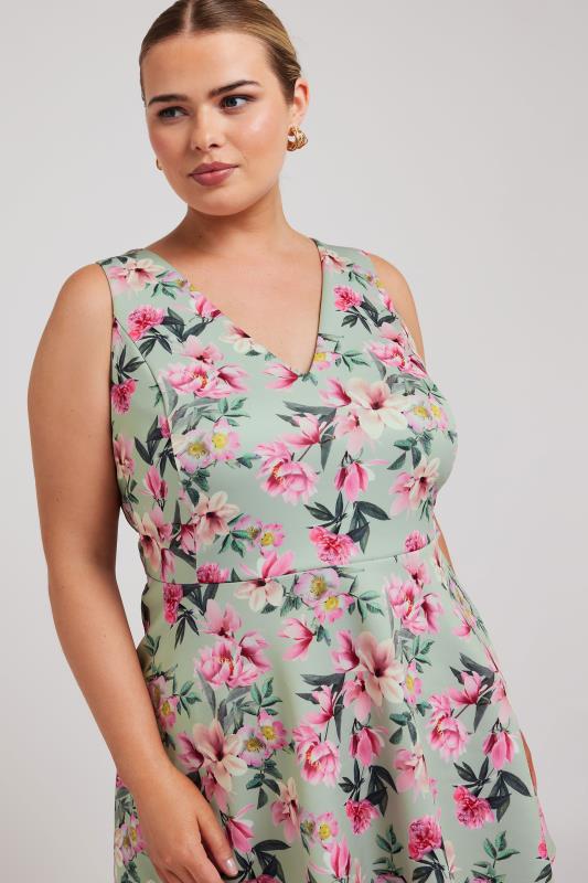 YOURS LONDON Plus Size Green Floral Print Peplum Top | Yours Clothing 4