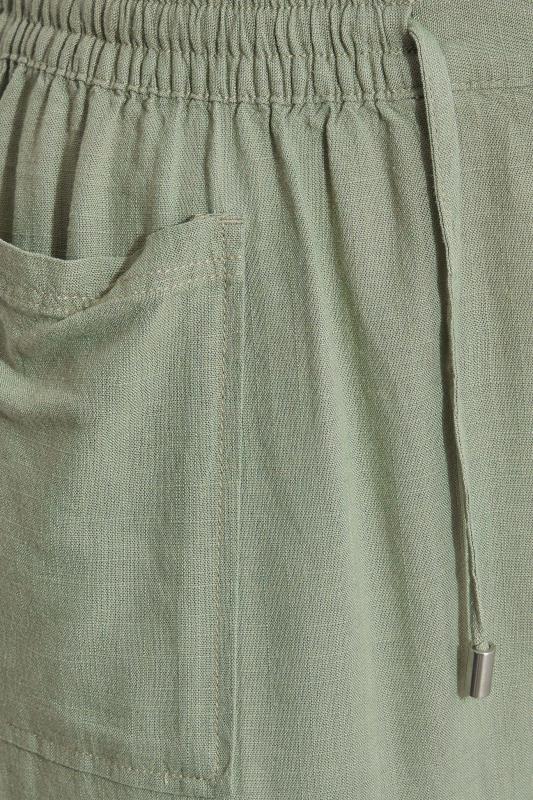 Plus Size Khaki Green Linen Blend Joggers | Yours Clothing  4