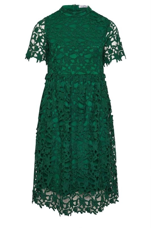 Yours Plus Size Emerald Green Lace Crochet Midi Dress 5