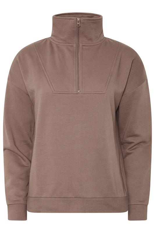 PixieGirl Petite Women's Mocha Brown Funnel Neck Half Zip Sweatshirt | PixieGirl  5