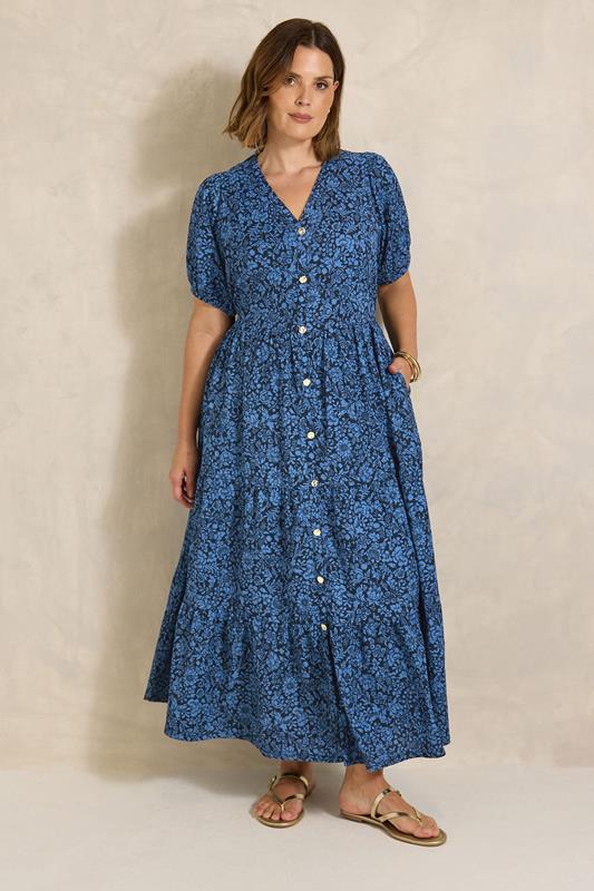 EVANS Curve Navy Blue Floral Tiered Dress