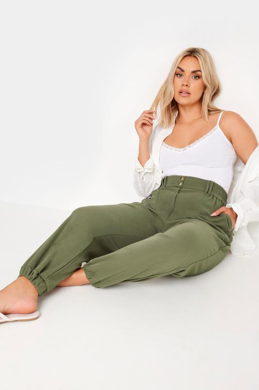 YOURS Plus Size Khaki Green Scuba Cuffed Cargo Joggers | Yours Clothing 2