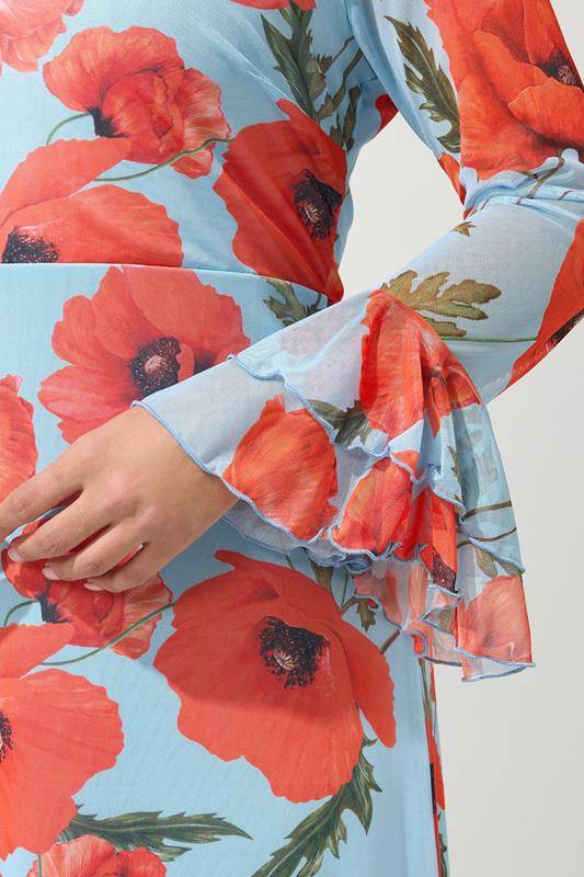 YOURS LONDON Plus Size Light Blue Floral Mesh Dress | Yours Clothing 5