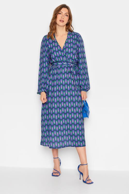 LTS Tall Women's Blue Geometric Print Wrap Dress | Long Tall Sally 2
