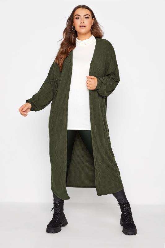 Plus Size  LIMITED COLLECTION Curve Khaki Green Balloon Sleeve Maxi Cardigan