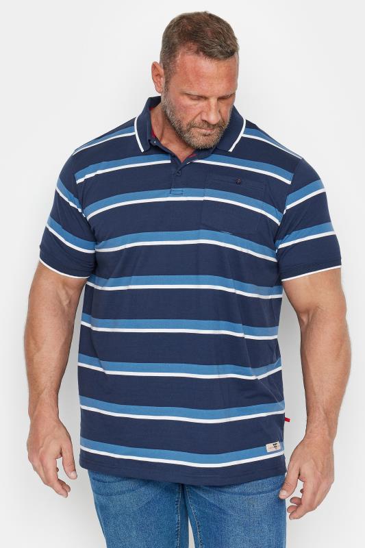 D555 Big & Tall Navy Blue Stripe Polo Shirt | BadRhino 1