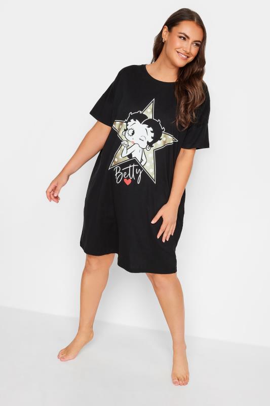 YOURS Plus Size Black Betty Boop Sleep Tee Nightdress | Yours Clothing 1
