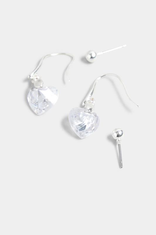2 PACK Silver Heart Drop & Stud Earrings 3
