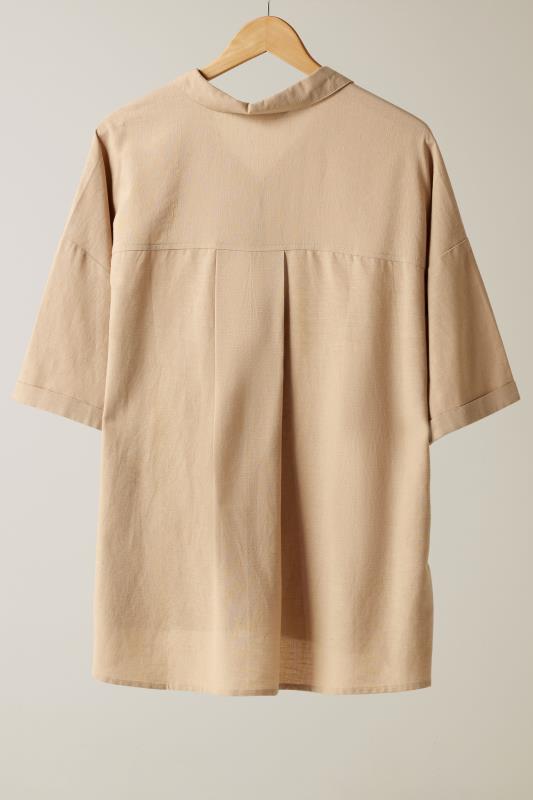 EVANS Plus Size Natural Brown Linen Shirt  | Yours Clothing 6