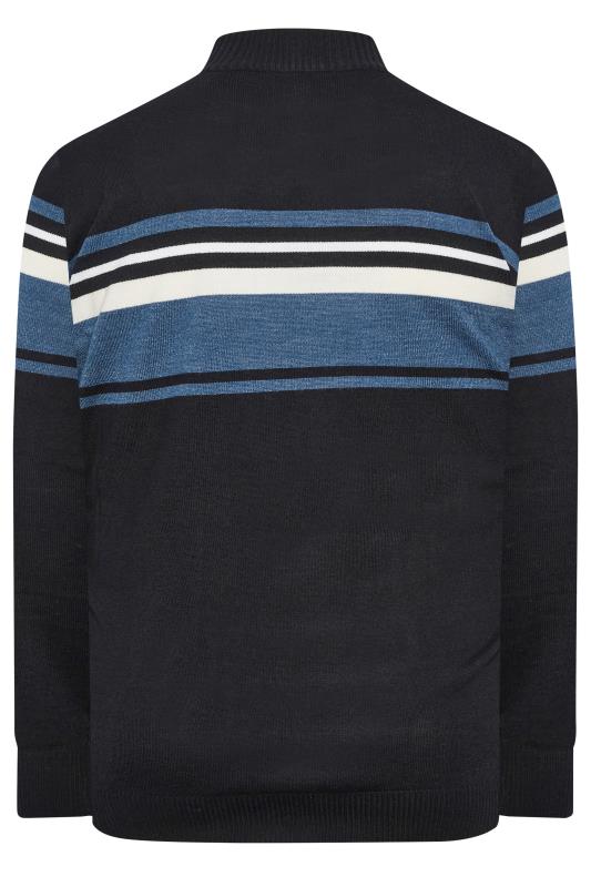 BadRhino Big & Tall Navy Blue Stripe Quarter Zip Knitted Jumper | BadRhino 5