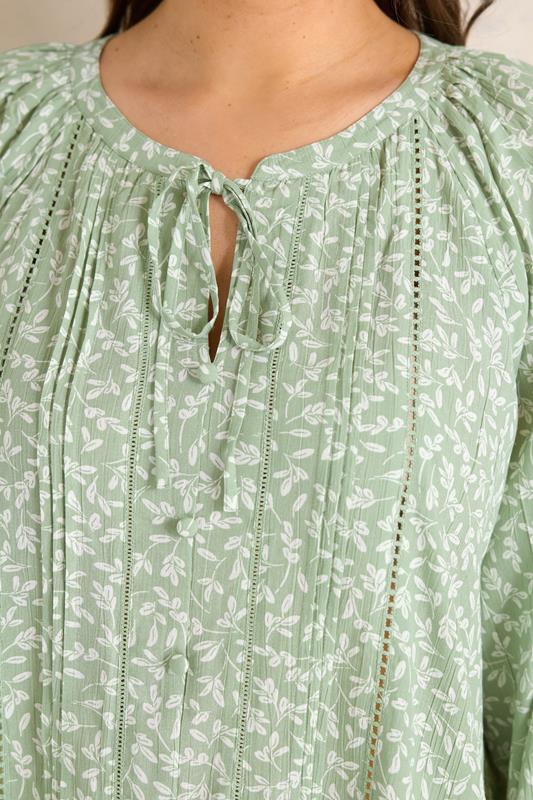 EVANS Plus Size Sage Green Ditsy Tie Neck Blouse | Evans 4