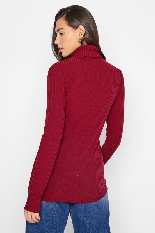 LTS Tall Burgundy Red Ribbed Roll Neck Top 3