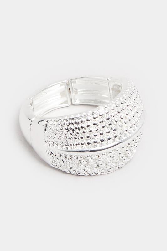 Silver Tone Textured Stretch Ring | Yours Clothing 2