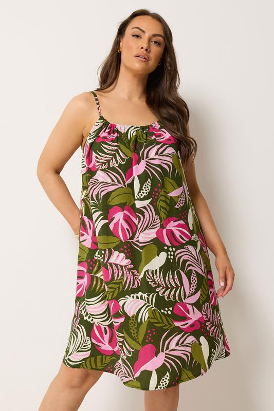  YOURS vestido con vuelo verde tropical