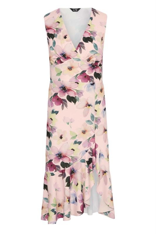 LTS Tall Pink Floral Print Ruffle High Low Bodycon Dress 6