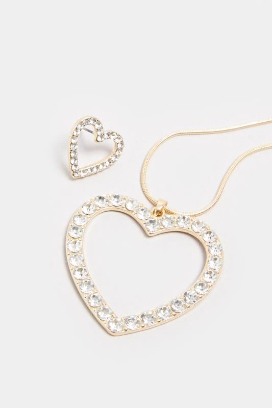 2 PACK Gold Tone Heart Pendant Necklace & Earrings | Yours Clothing 3