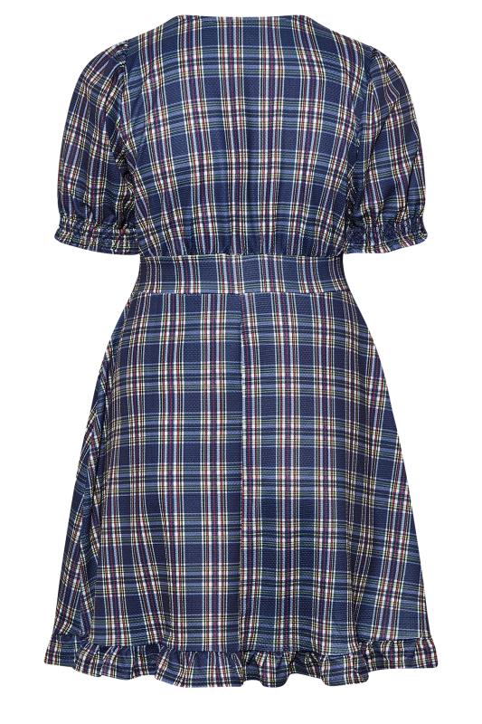 Plus Size Blue Check V-Neck Midi Dress | Yours Clothing 7