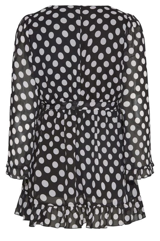 YOURS LONDON Plus Size Black Polka Dot Ruffle Wrap Top | Yours Clothing 7