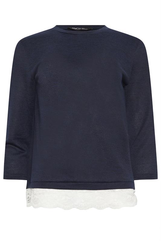 M&Co Navy Blue Lace Hem Top | M&Co 5