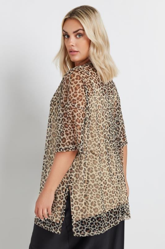 YOURS Plus Size Brown Leopard Print Oversized Mesh Top | Yours Clothing 3