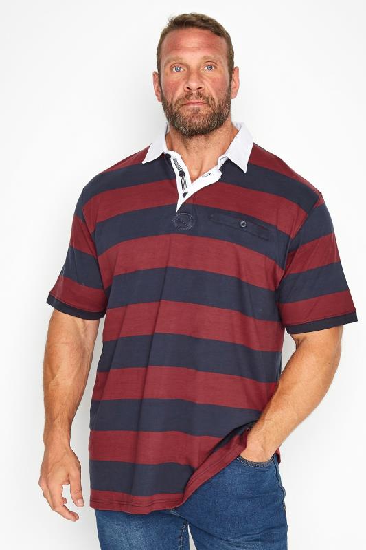 Men's  KAM Big & Tall Navy Blue Stripe Rugby Polo Shirt