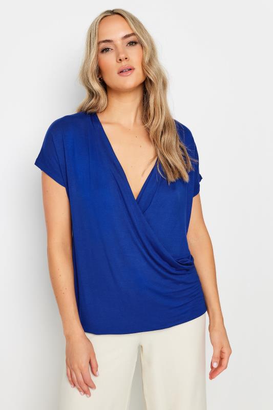 LTS Tall Women's Blue Short Sleeve Wrap Top | Long Tall Sally 1