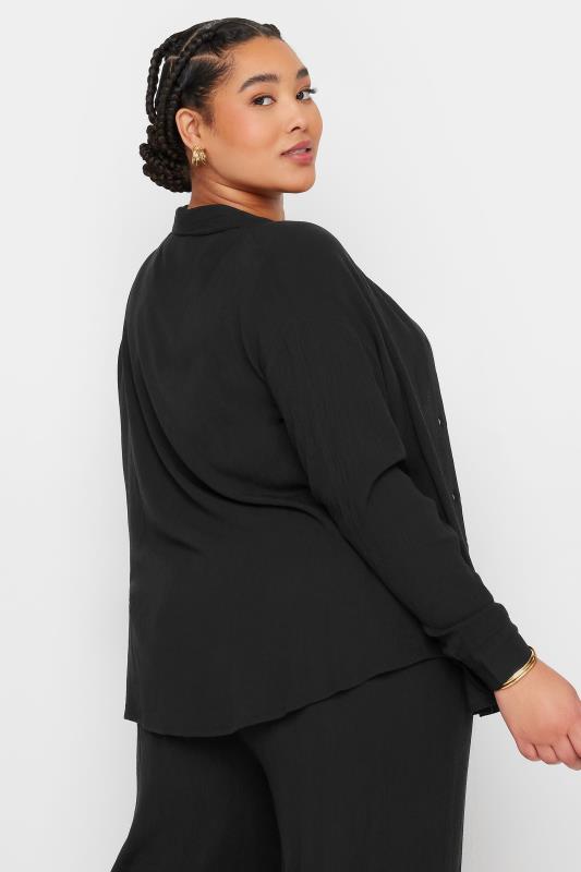 YOURS Plus Size Black Crinkle Beach Shirt | Yours Clothing 3